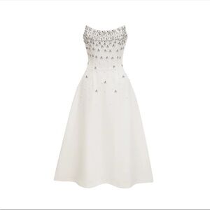 Strapless White Dress with Silver Embellishments